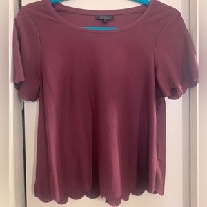 Topshop burgundy scalloped hem top
